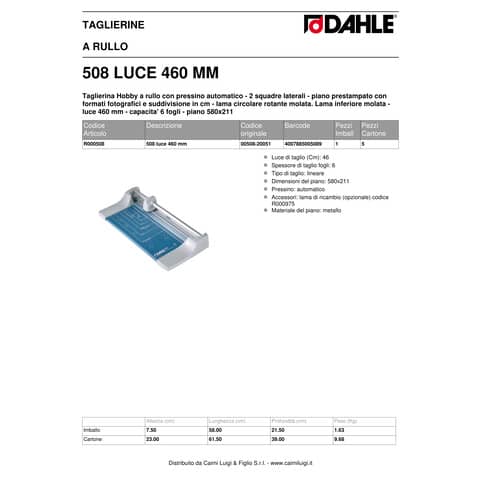 Taglierina a rullo Dahle Hobby con pressino automatico max 6 fogli - luce 460-0,6 mm blu - R900508